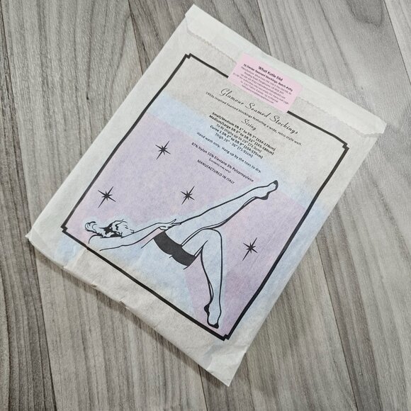 What Katie Did Glamour Sheer Contrast Seamed Stockings Champagne / Sky Baby Blue - Picture 9 of 10